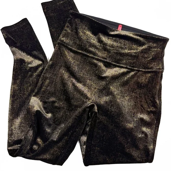 SPANX Velvet Shine Leggings Size M Black Gold Metallic High Rise Party Pants EUC - Picture 8 of 8